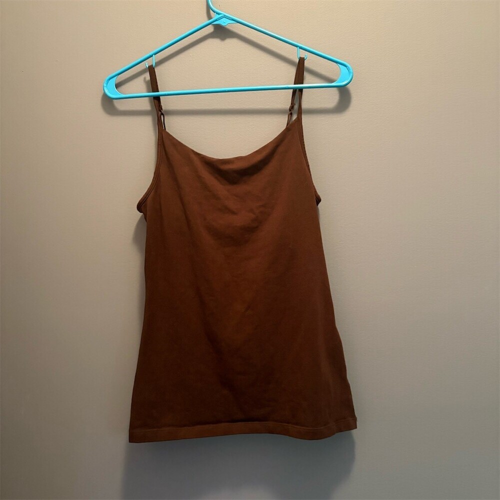 Oscar de la Renta Tank Top Womens Size M Dark Brown Knit Cami Spaghetti